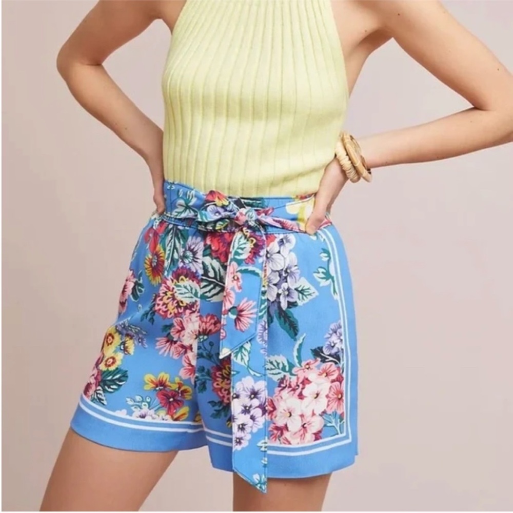 Anthropologie Maeve Scarf Print Blue Floral Shorts SZ XS Whimsical Maximalist